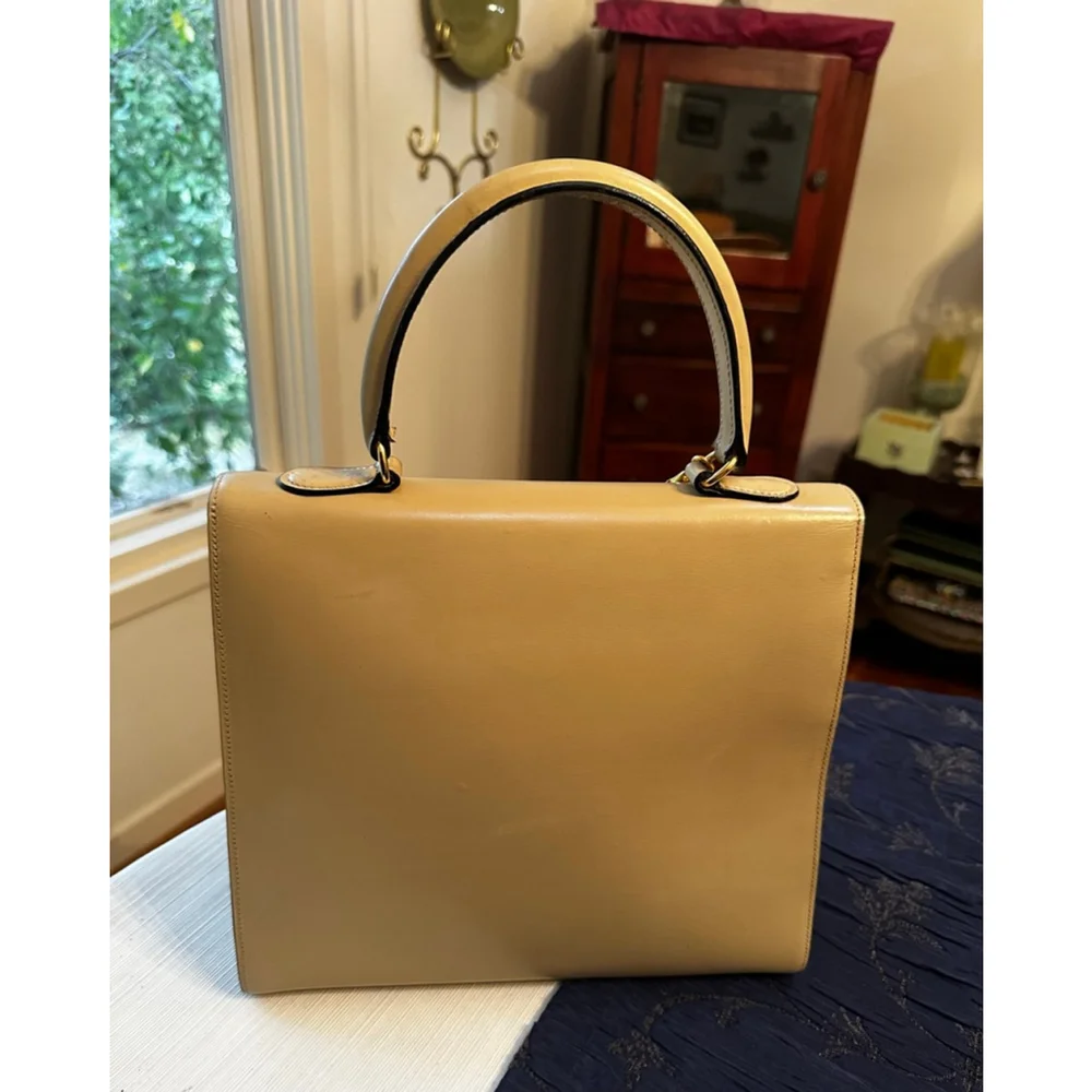 Celine Beige Leather Satchel Bag with Gold Hardware
